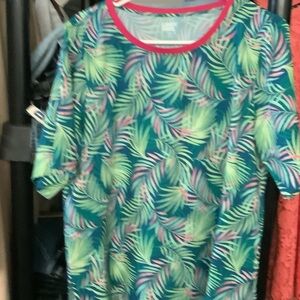 Lands'‎ End Leaf Pattern Shirt with Green and Pink